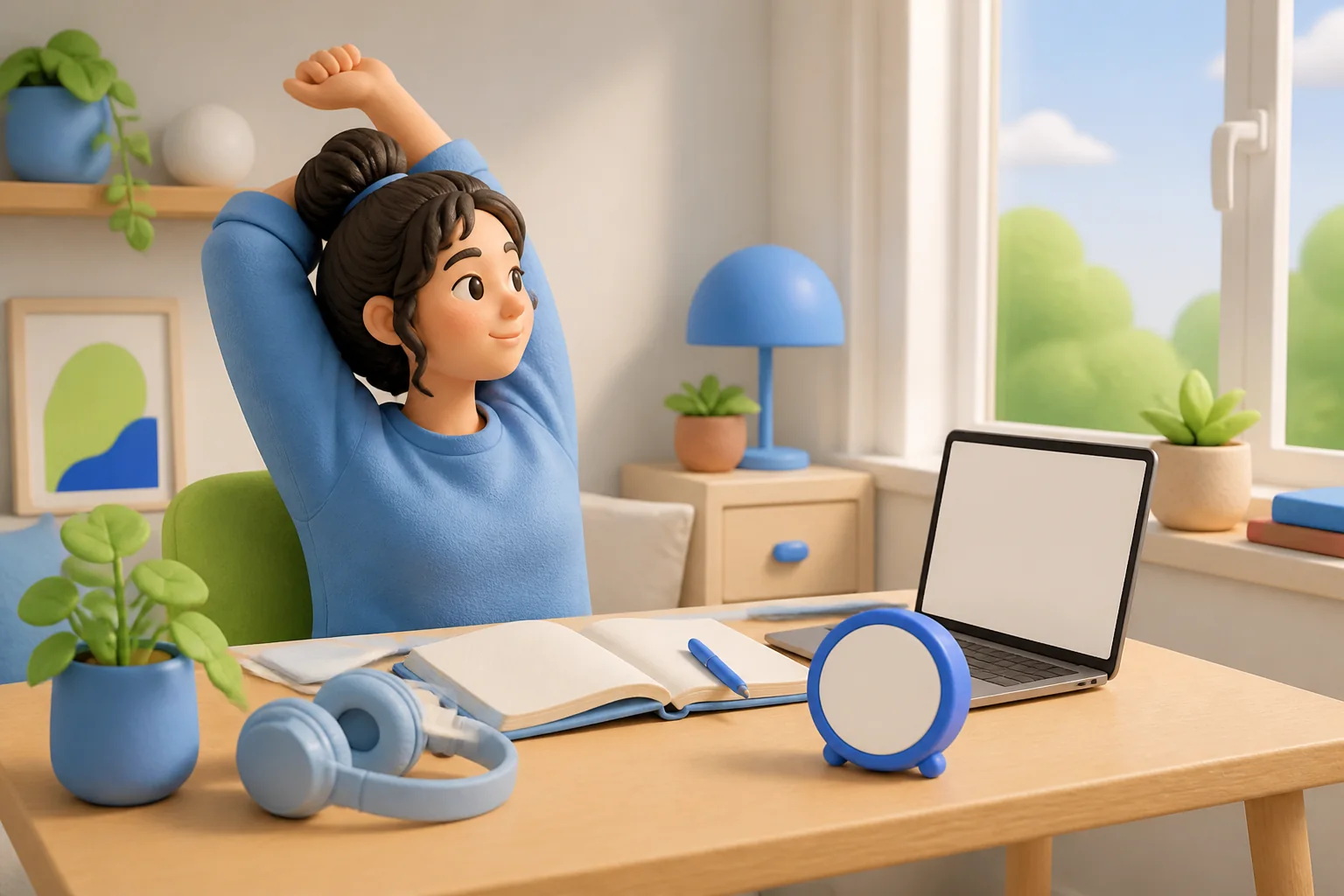 Student taking a deliberate break from a study session